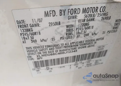 2008 Lincoln Mkx z USA, uszkodzony, nr VIN 2LMDU88C48BJ12345